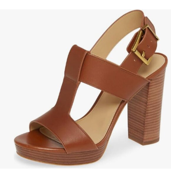 YDN Brown T-Strap Stacked Chunky High Heel Ankle Strap Platform Open Toe Sandals - Picture 1 of 8